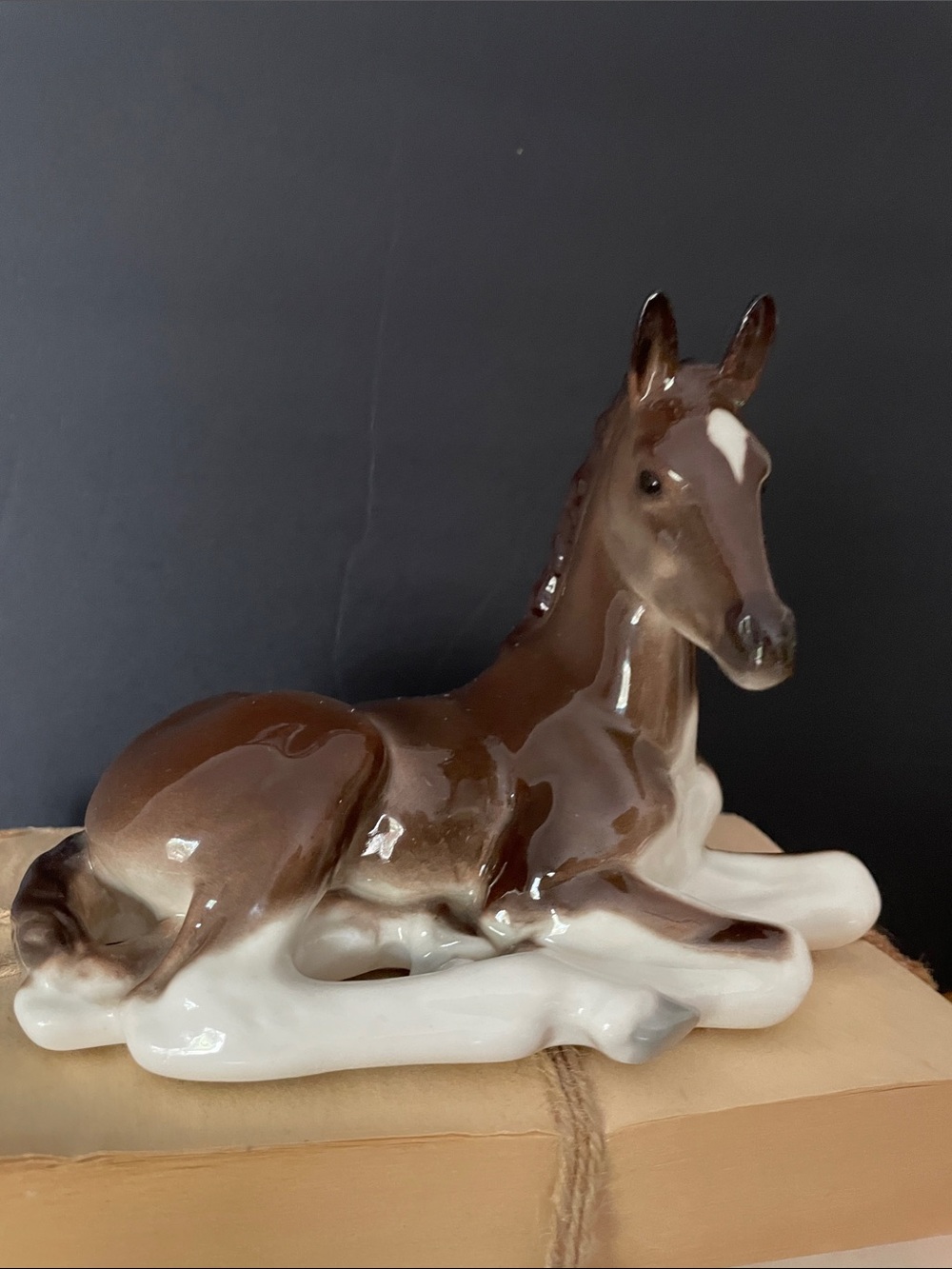 Vintage Lomonosov Made in Russia Resting Horse Foal Pony Figurine